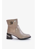 Lakované členkové topánky s podpätkom zateplené sivé Lakované členkové topánky s podpätkom zateplené sivé