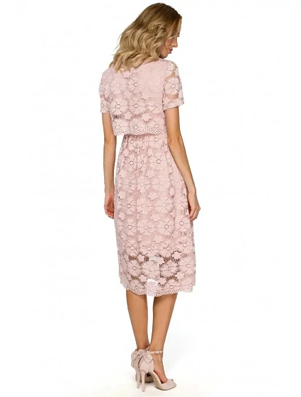 Dámské krajkové midi šaty model 21903285 růžové - Moe Dámské krajkové midi šaty model 21903285 růžové - Moe