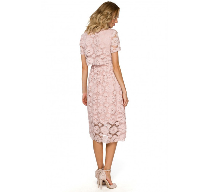 Dámské krajkové midi šaty model 18625406 růžové - Moe