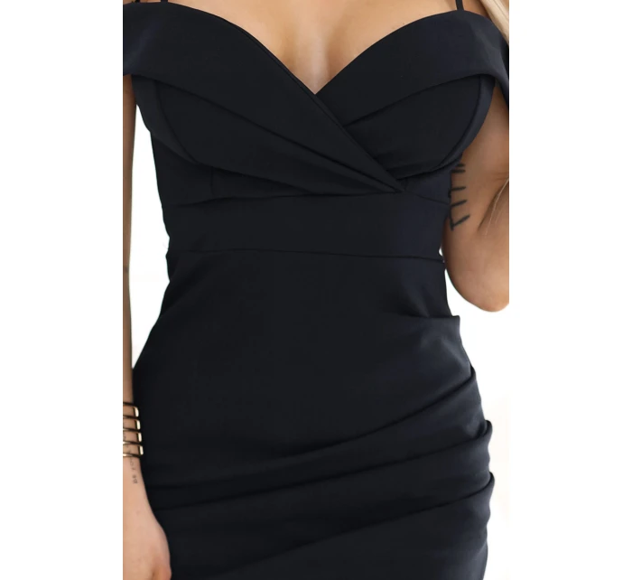 Midi šaty s odhalenými rameny a výstřihem černé model 21486676 - numoco basic