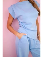 Komplet asymetrická halenka + kalhoty modrý Komplet asymetrická halenka + kalhoty modrý