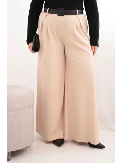 Dámske Plus veľkosť široké nohavice s opaskom béžová