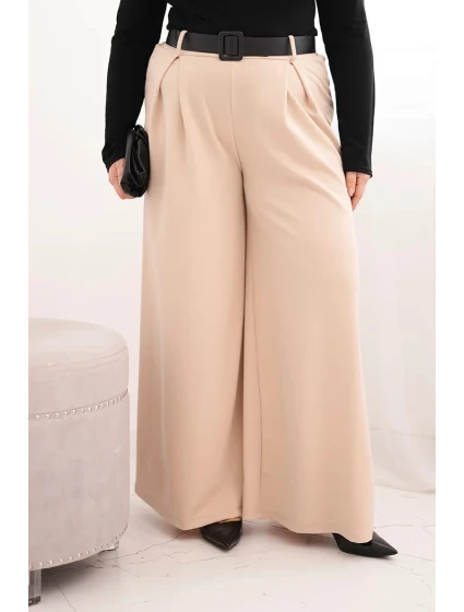Dámske Plus veľkosť široké nohavice s opaskom béžová Dámske Plus veľkosť široké nohavice s opaskom béžová