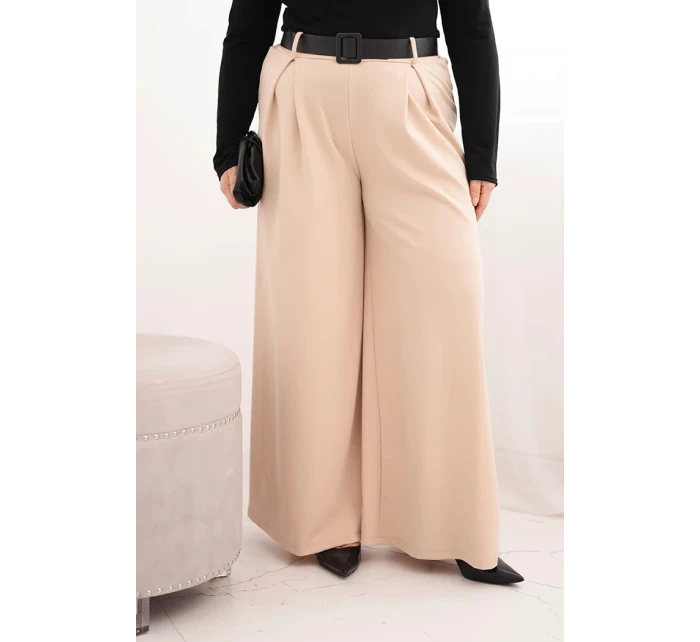 Dámske Plus veľkosť široké nohavice s opaskom béžová Dámske Plus veľkosť široké nohavice s opaskom béžová