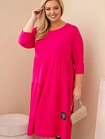 Dámske Plus veľkosť bavlnená sukňa s volánikmi a volánové rukávy Fuchsia