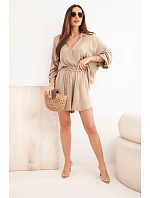 Dámska súprava z viskózy, košeľa s gombíkmi a voľné ťavie šortky