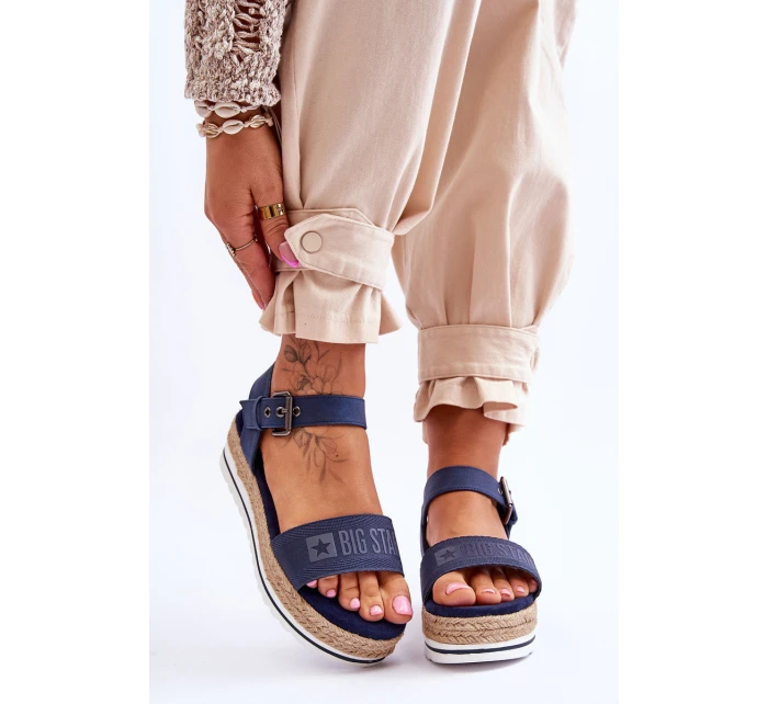 Damskie Wygodne Sandały Na Platformie Big Star LL274869 Granatowe