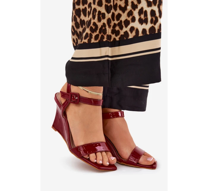 Lakierowane Sandały Damskie Na Koturnie Bordowe Vliraya Lakierowane Sandały Damskie Na Koturnie Bordowe Vliraya