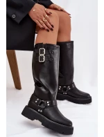 Kožené dámské kozačky s přezkami zateplené Big Star model 21758949 černé - Big Star Shoes