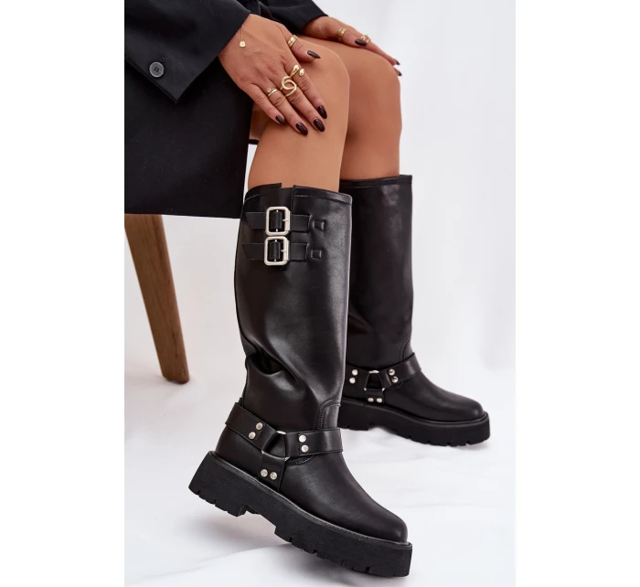 Kožené dámské kozačky s přezkami zateplené Big Star model 21758949 černé - Big Star Shoes