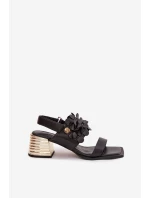 Kožené sandály na podpatku D&A model 22031915 Černé - S.Barski Kožené sandály na podpatku D&A model 22031915 Černé - S.Barski