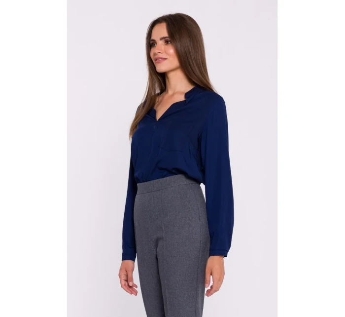 S375 Blúzka s dlhými rukávmi - tmavomodrá