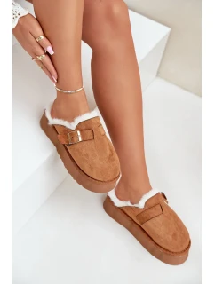 Dámske papuče s hrubou podrážkou, s kožušinou a prackou Camel Linneola