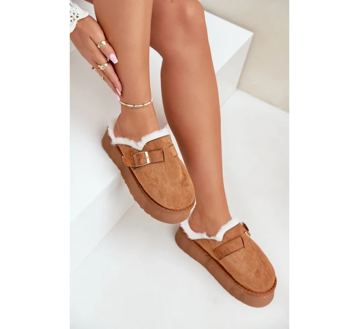 Dámske papuče s hrubou podrážkou, s kožušinou a prackou Camel Linneola Dámske papuče s hrubou podrážkou, s kožušinou a prackou Camel Linneola