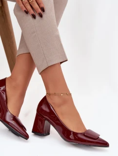Dámske lakované lodičky na podpätku so zdobením Isoline - bordové