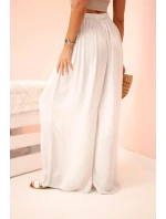 Dámske široké viskózové nohavice s elastickým pásom béžovej farby Dámske široké viskózové nohavice s elastickým pásom béžovej farby