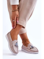 Damskie Skórzane Ażurowe Mokasyny Jasnoróżowe Lanzarot