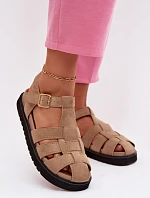 Dámské Římské Sandály S Zlatou Přezkou Na Platformě Béžové Terelina