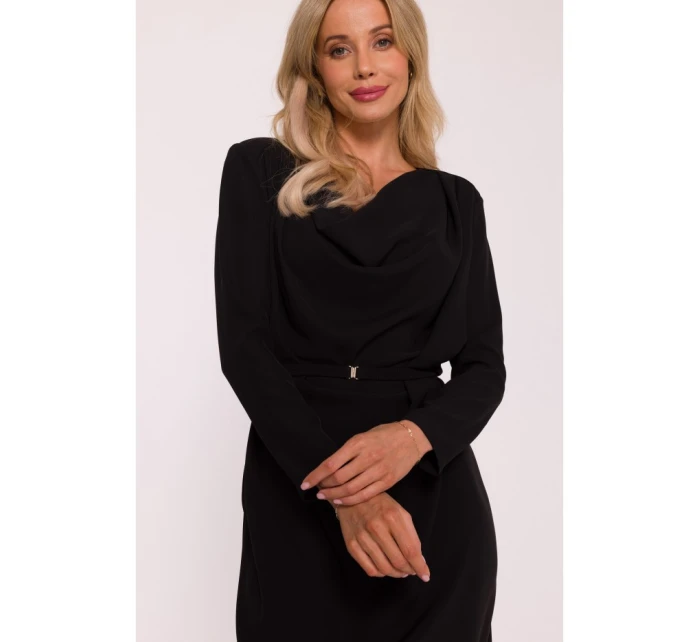 S428 Šaty s výstrihom - čierne