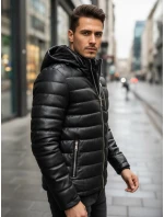Pánska zimná prešívaná kožená bunda čierna FashionStreet TX5116