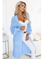 Dlouhý dámský pletený kardigan s kapsami a rukávy – modrý model 22323053 - numoco basic