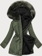 Dámska teplá zimná obojstranná bunda khaki-black (w610)
