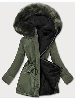 Dámska teplá zimná obojstranná bunda khaki-black (w610)