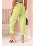 Dámské model 21220005 kalhoty s bavlnou a páskem jasně zelená - K-Fashion