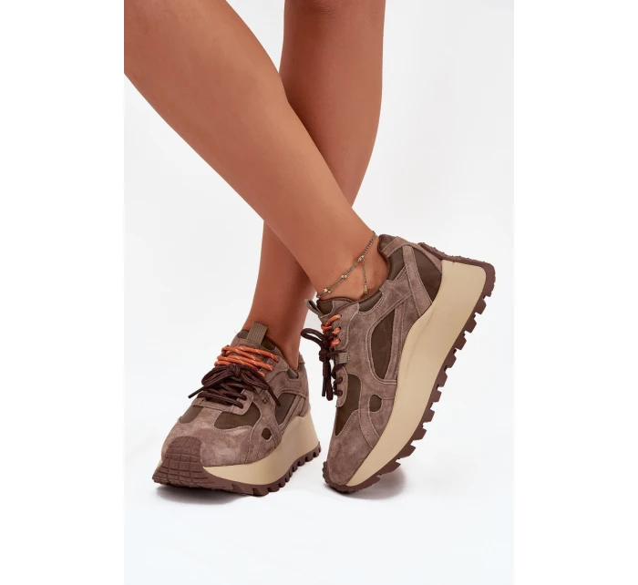 Kožené sneakersy na platformě dámské Big Star model 21705737 HIPOLY SYSTEM béžové - Big Star Shoes Kožené sneakersy na platformě dámské Big Star model 21705737 HIPOLY SYSTEM béžové - Big Star Shoes