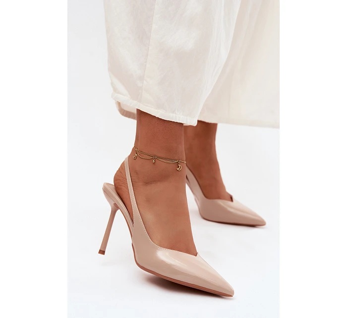 Lakované Lodičky Sandály Z Kůže Béžové model 22122736 - Boto