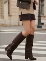 Dámské semišové kozačky na jehlovém podpatku hnědé Dstreet model 21992462 - FashionStreet