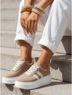 Dámske kožené tenisky na platforme béžové FashionStreet ZY1377