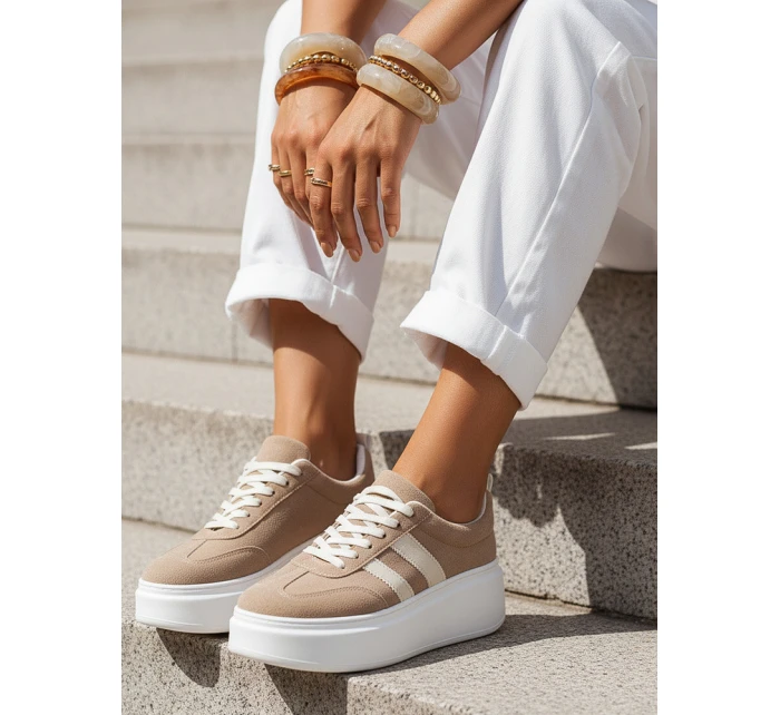 Dámske kožené tenisky na platforme béžové FashionStreet ZY1377