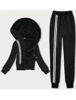 Čierno-biely dámsky teplákový komplet s ozdobnými pruhmi (KK0052)