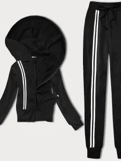 Čierno-biely dámsky teplákový komplet s ozdobnými pruhmi (KK0052)