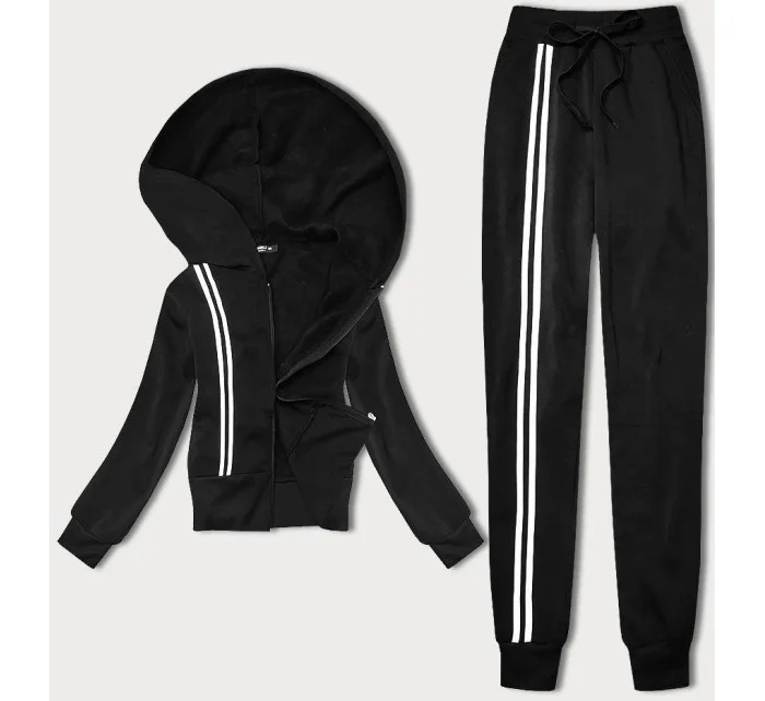 Čierno-biely dámsky teplákový komplet s ozdobnými pruhmi (KK0052)