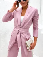 Dámska súprava v púdrovo ružovej farbe - voľné sako a široké nohavice (8167)