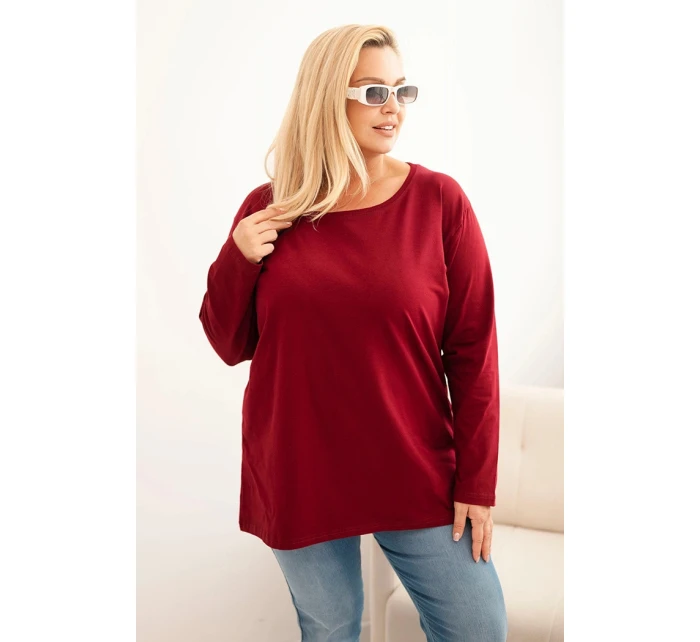 Dámske Plus veľkosť bavlnené okrúhle krku blúzka bordová