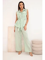 Dámský komplet s halenkou na zavazování a širokými kalhotami model 22104031 - K-Fashion