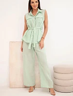 Dámska súprava s blúzkou a širokými nohavicami mentolová