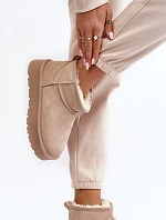 Modne Zamszowe Niskie Śniegowce Jasnobeżowe Nucca