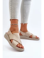 Zazoo 40392 Skórzane Sandały Damskie Beżowe