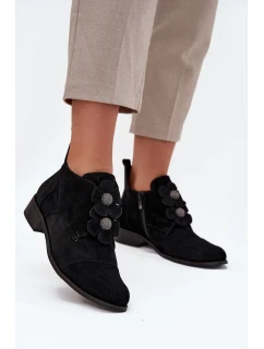Semišové dámské polobotky s ozdobnými květinami model 21707528 Černé - Zazoo