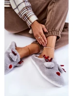 Damskie Świąteczne Futrzane Papcie Z Reniferem Szare Clarie