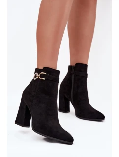 Eko Zamszové Kotníkové Boty Na Podpatku S Ozdobou Černé model 21708270 - Boto