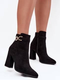 Eko Zamszowe Botki Na Słupku Z Ozdobą Czarne Lymall