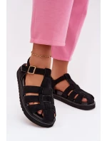 Dámské sandály Římské s zlatým sponou na platformě Černé Terelina Dámské sandály Římské s zlatým sponou na platformě Černé Terelina