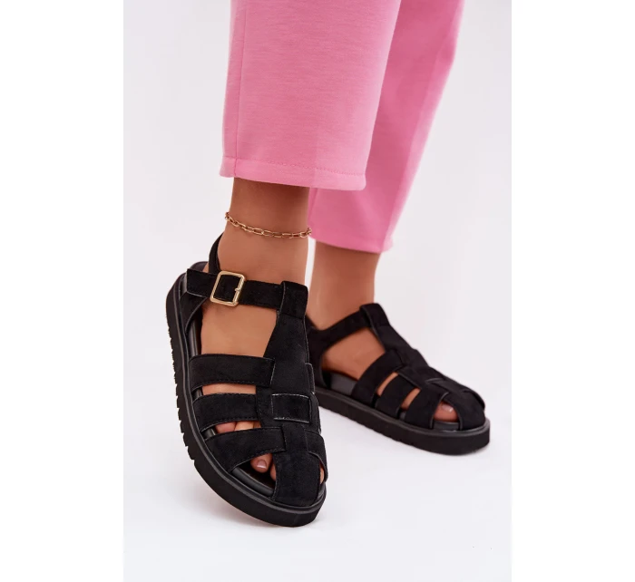 Dámské sandály Římské s zlatým sponou na platformě Černé Terelina Dámské sandály Římské s zlatým sponou na platformě Černé Terelina