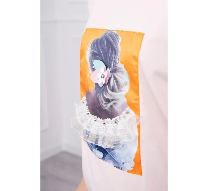 Blúzka s 3D grafikou, krajková, púdrovo ružová