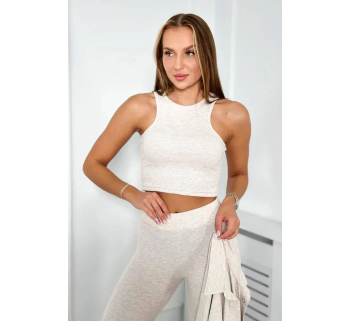 3dílný set model 18997820 top a legíny béžová melanž - K-Fashion 3dílný set model 18997820 top a legíny béžová melanž - K-Fashion